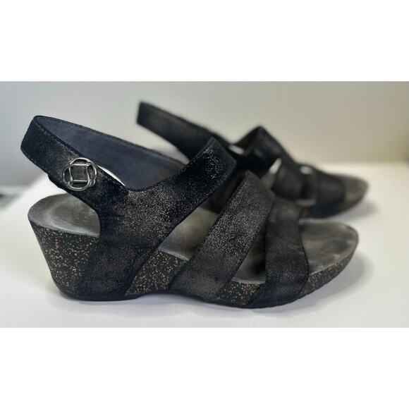 DANKSO Women's Stacey Metallic Black Wedge Cord Sole Velcro Closure Size 38 - Picture 2 of 9